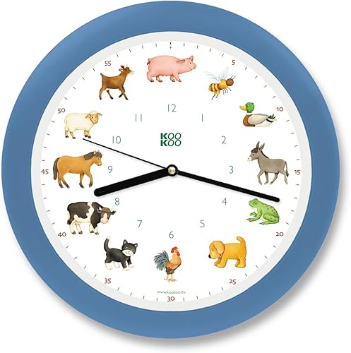KOOKOO KidsWorld - Reloj de pared para niños con sonidos naturales, 12 animales de granja