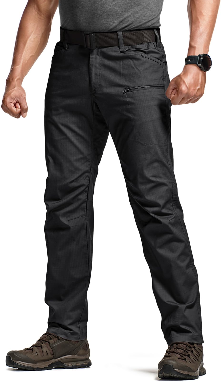 CQR Men's Flex Stretch Tactical Pants, Water Resistant Ripstop Cargo Pants, Lightweight EDC Outdoor Work Hiking Pants — view 9