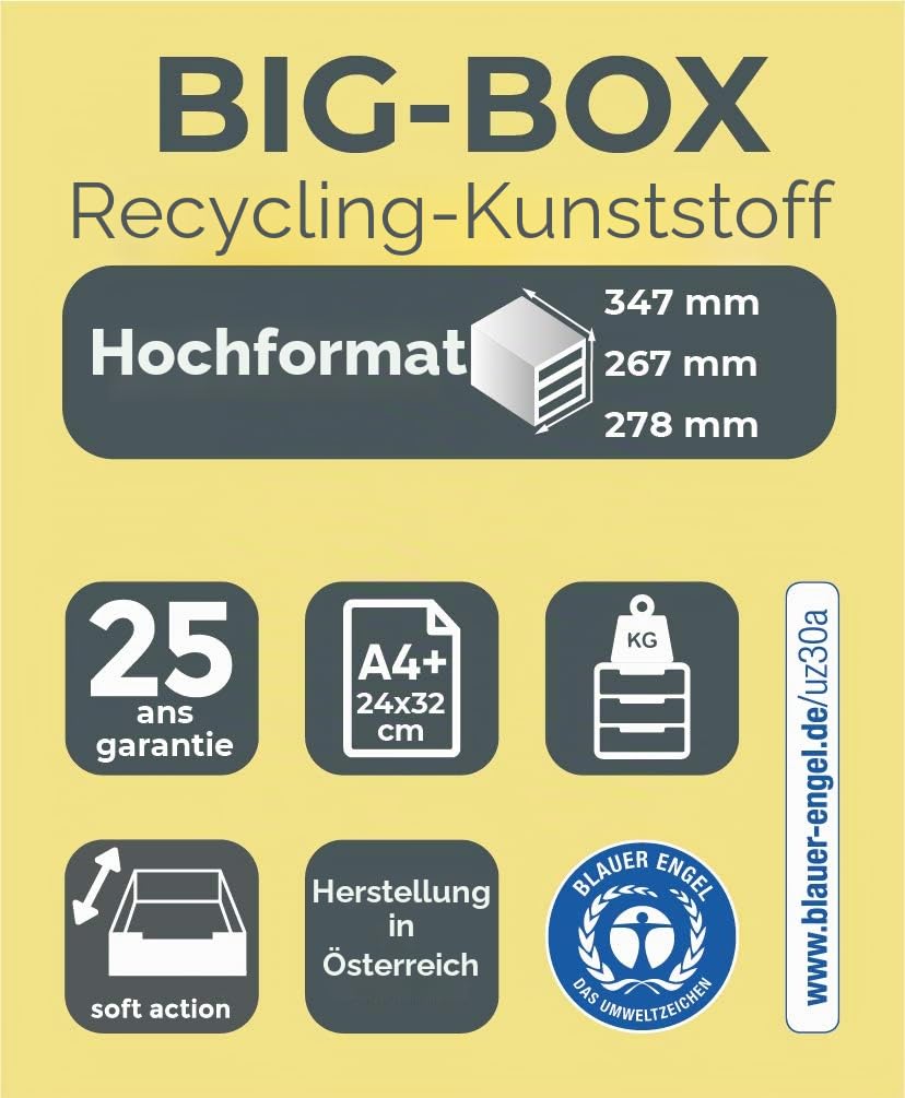 Exacompta 3104296D Premium Ablagebox mit 4 Schubladen für DIN A4+ Dokumente. Belastbare Schubladenbox mit hoher Kapazität für mehr Platz auf dem Schreibtisch Big Box Aquarel Schwarz|Pastell