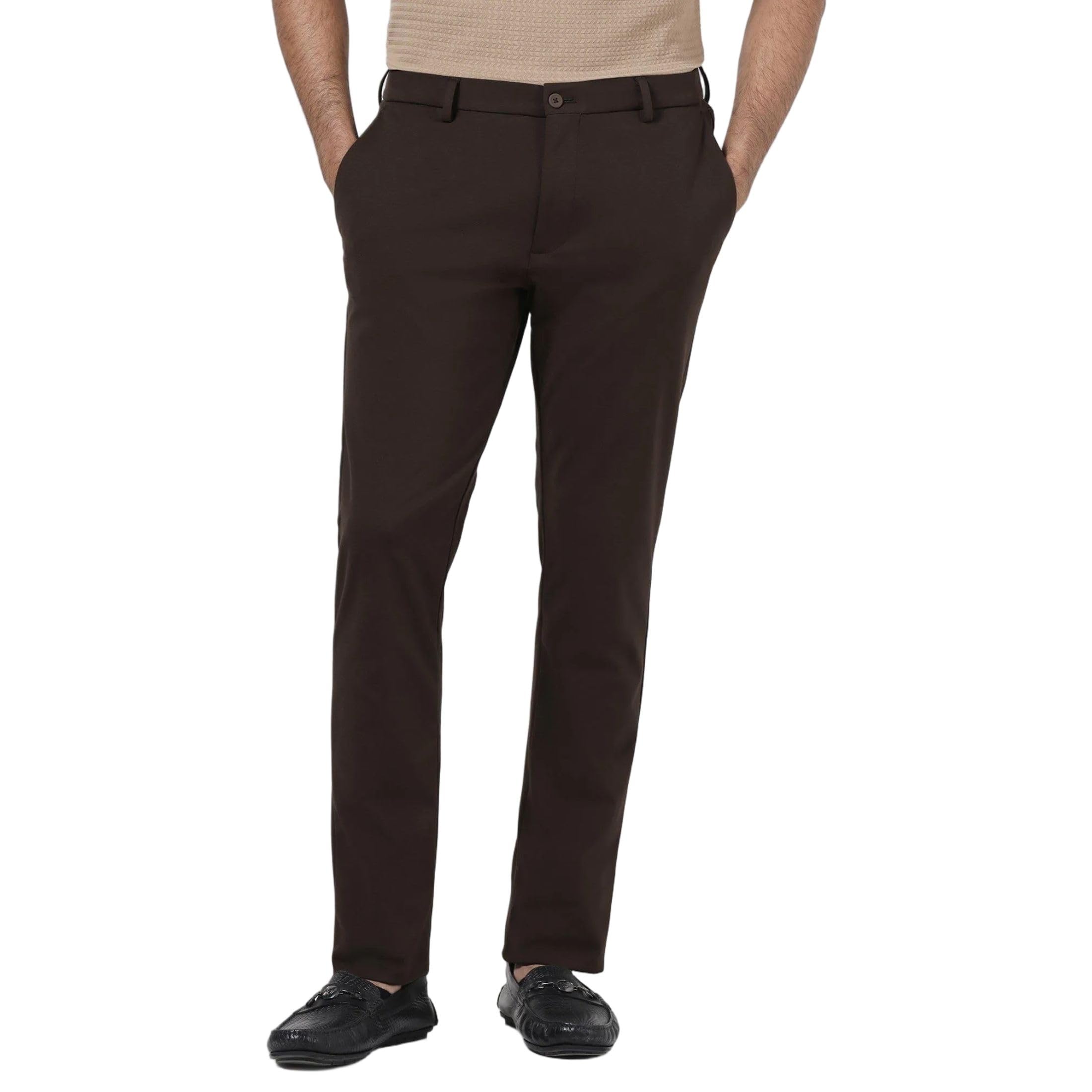 Men's Cotton Blend Skinny Formal Trousers Brown-image-27