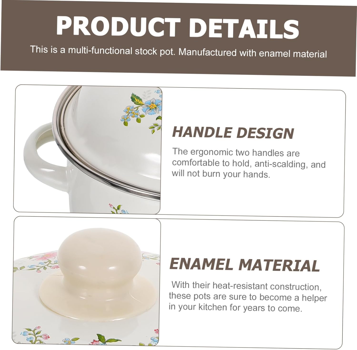 3-Piece Enamel Soup Pot Set Flat Bottom Cooking Pot for Pasta and Soup Vintage Kitchen Stockpot Dual Handles for Home Cooking