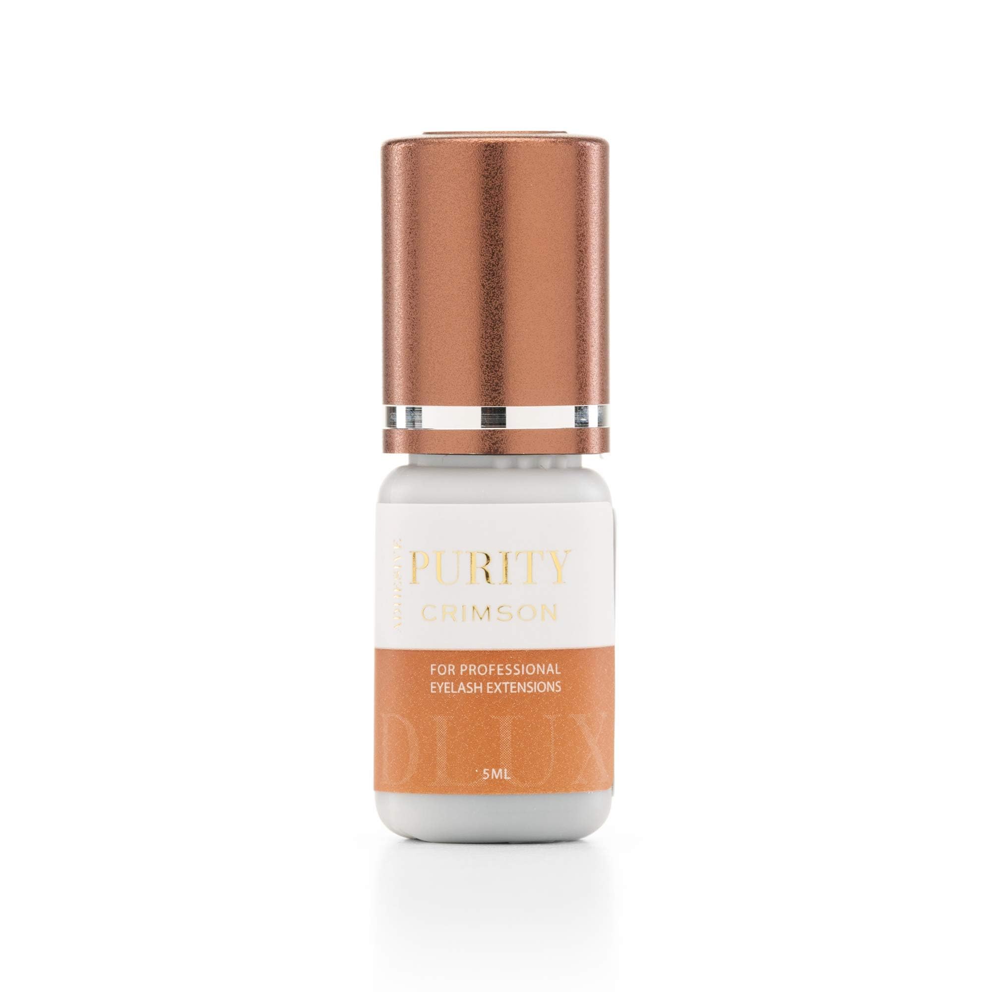 DLux Professional Purity Crimson, colla marrone per extension ciglia 5 ml, asciugatura rapida 0,5–1 secondo, lunga durata 8 settimane, formula professionale per tecniche volume
