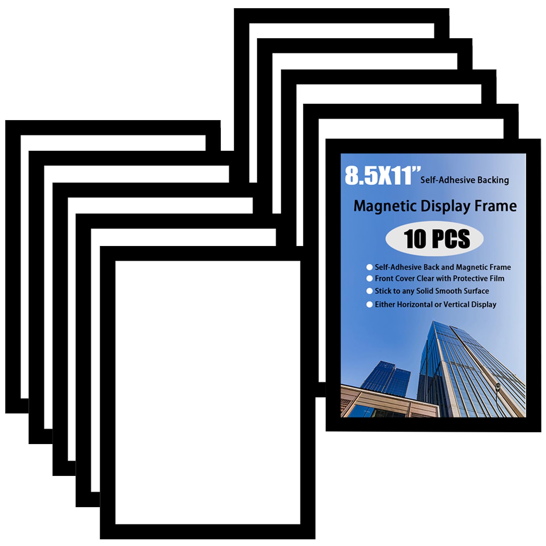 10PCS A4 Magnetic Photo Frames, Self Adhesive Magnetic Picture Frame, Magnetic Poster Frame Magnetic A4 Paper Display Frame for Paintings, Photos, Notices, Certificate, Poster(Black)