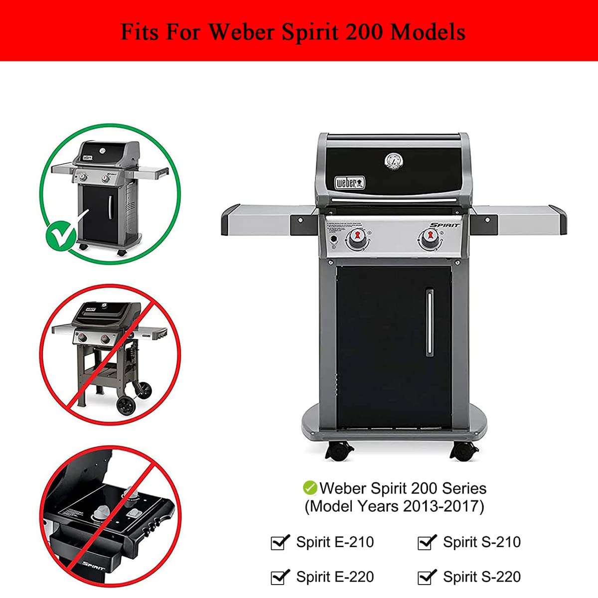 38,9 cm 7635 Barre aromatizzanti per Weber Spirit Serie 200, Spirit E210, S210, E220, S220 con pulsanti di controllo anteriori, Piastre riscaldanti in acciaio inox Scudo per Weber Spirit I, II 200