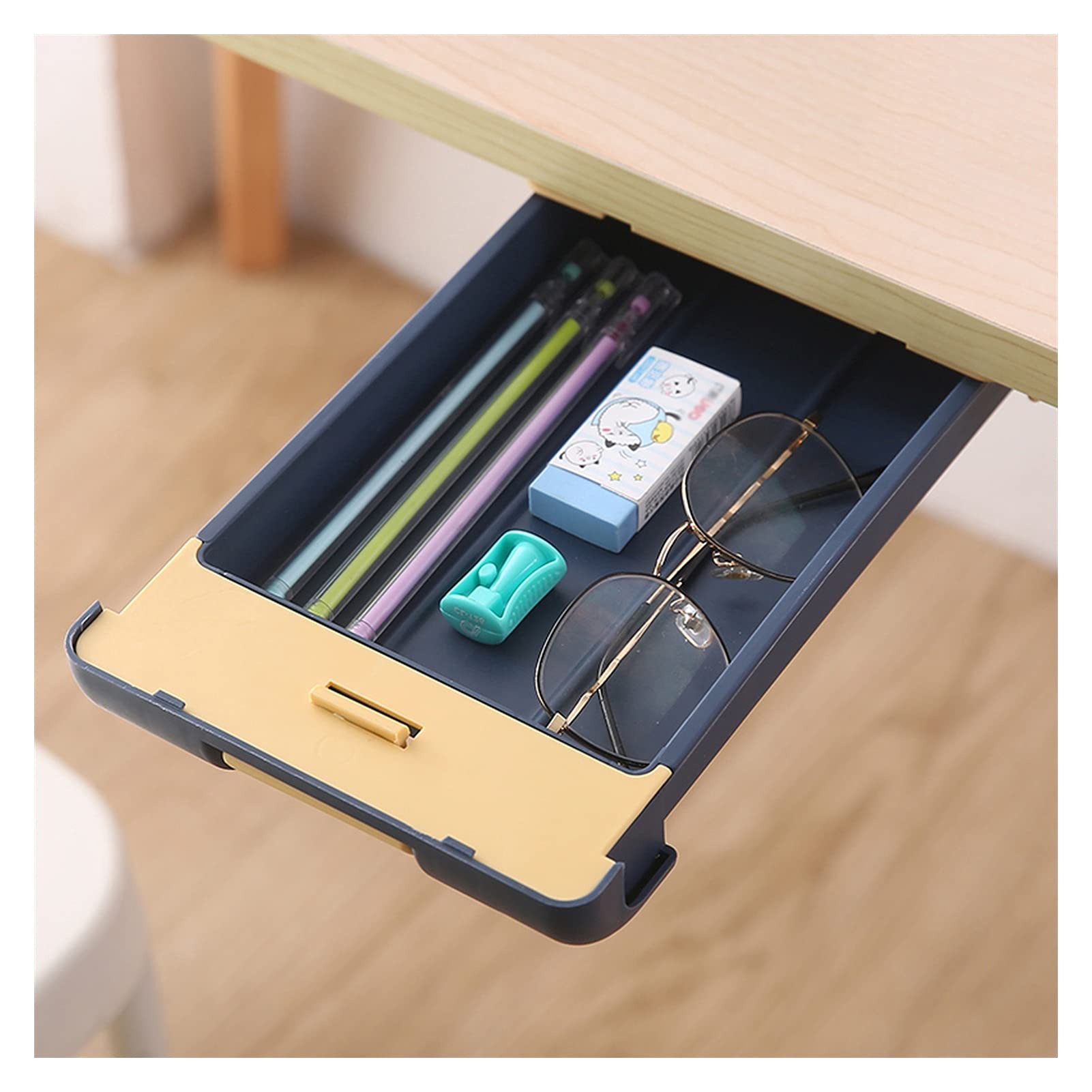 Contenedores de almacenamiento Office Plastic Papelería Almacenamiento Lápiz Caja Autoadhesivo Ocultar escritorio Organizadores Tipo de cajón Caja de almacenamiento bajo escritorio, Easy Montaje Conte