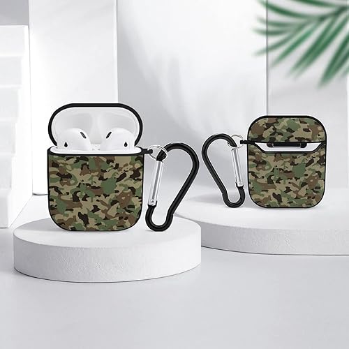 Miniatura 4 de Funda protectora de silicona compatible con AirPods 2 y 1 (camuflaje militar de camuflaje frío)