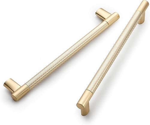 Miniatura 8 de Paquete de 10 manijas de gabinete de latón cepillado moleteado de 3 pulgadas (2.992 in), tiradores dorados para gabinetes de cocina, manijas de
