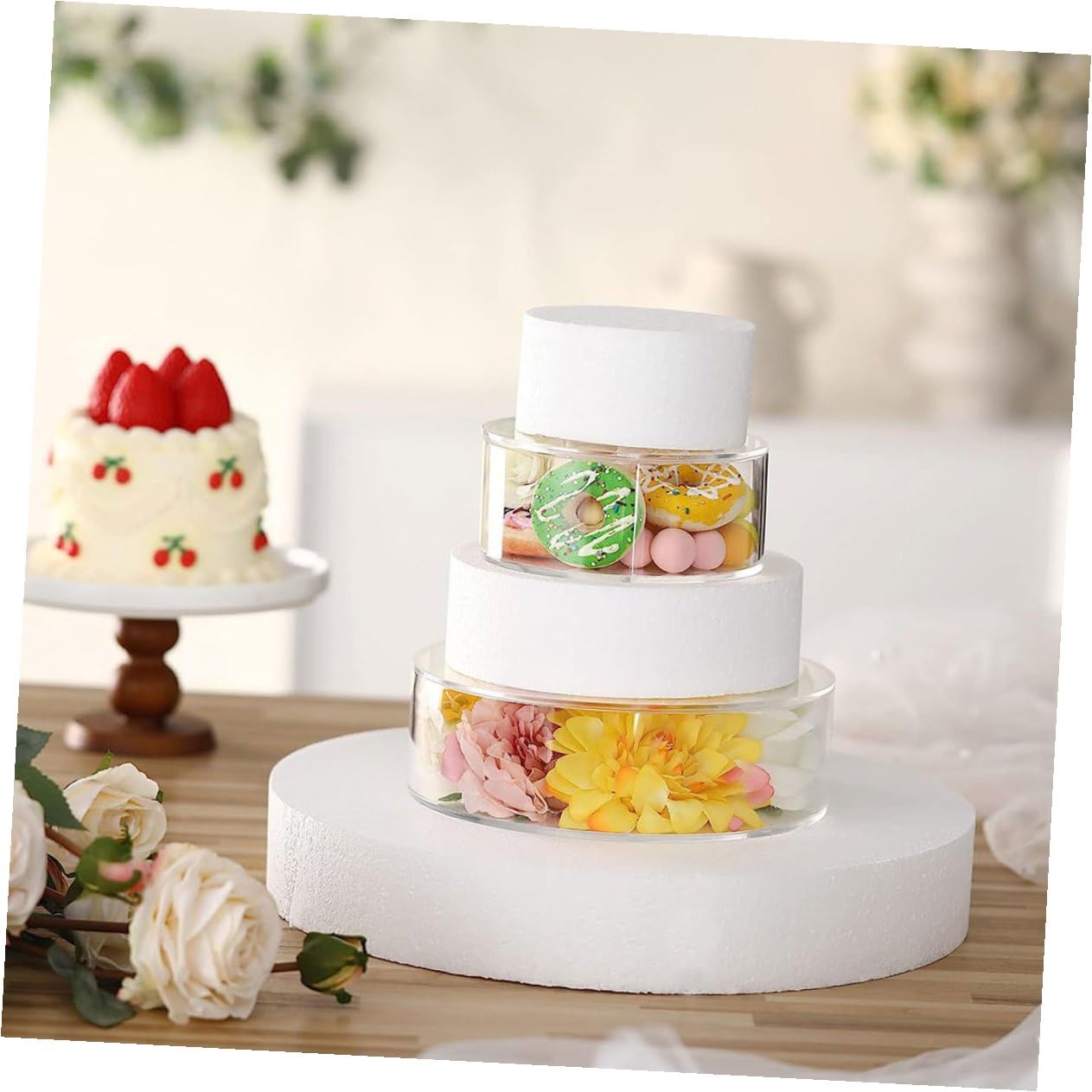 Didiseaon Alzata per Torte Tonda in Acrilico 2 Pezzi, Design Riempibile | Feste e Ristoranti, per Palloncini e Snack, Lavorazione Curata, Atmosfera Raffinata