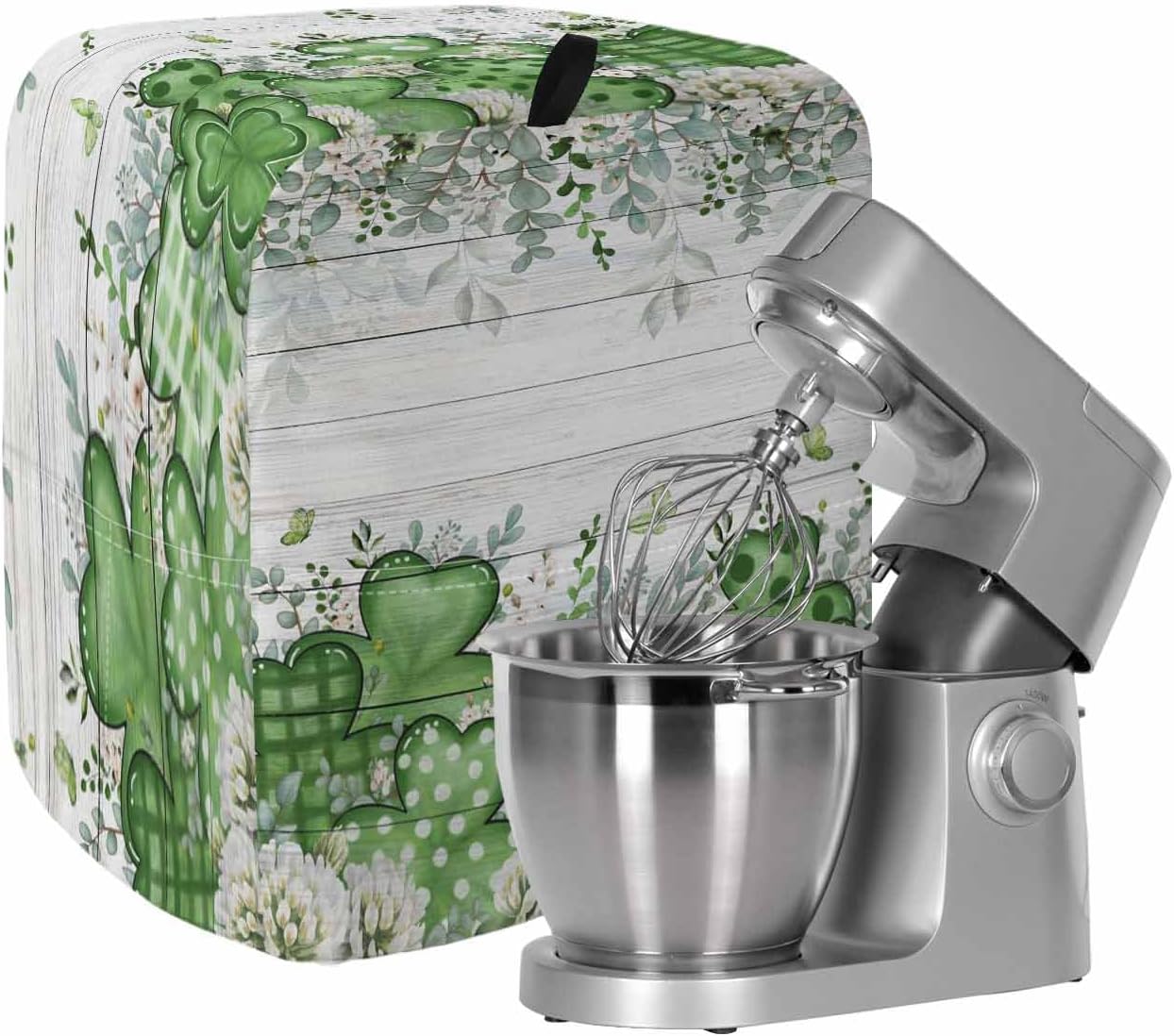 St. Patrick's Stand Mixer Cover with Storage Pocket, Waterproof Kitchen Mixer Covers, Luck Shamrock Eucalyptus Leaves Flowers Plants Kitchen Appliance Dust Cover Compatible with 4/4.5 Quart Mixers