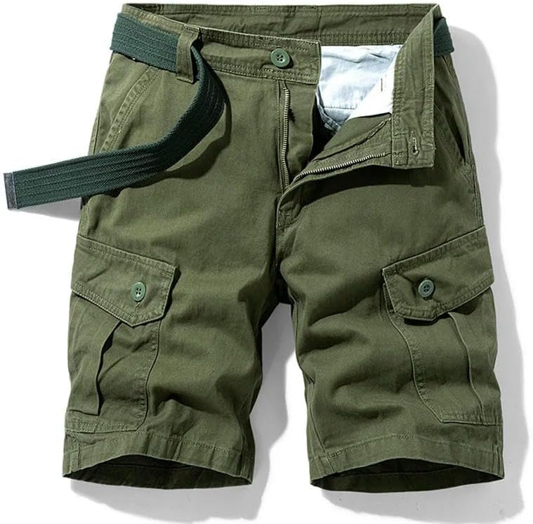 Men's Summer Solid Casual Classic Cargo Shorts Cotton Multi-Pocket Breathable
