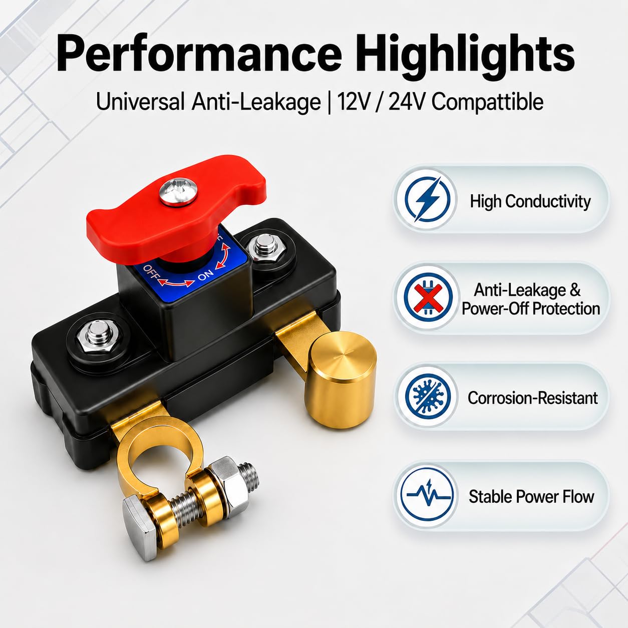 Battery Disconnect Switch 12V 24V, Pure Copper Manual Rotary Power Cut-Off Switch, High Conductivity Stable Transmission Battery Shut Off for Car Truck RV Boat Marine