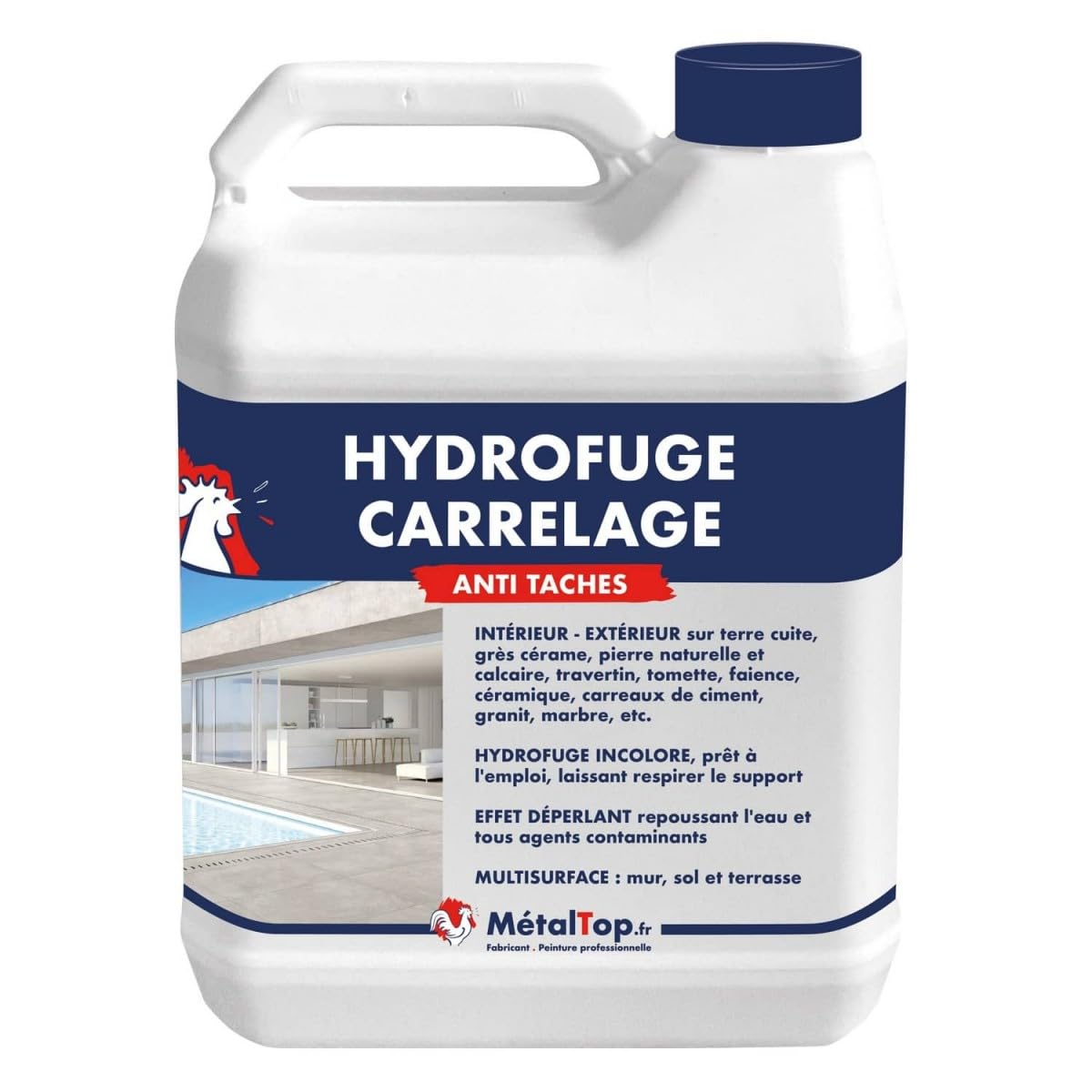 Métaltop - Hydrofuge Carrelage - 5 L - Protection invisible pour carreaux et joints poreux, idéal en intérieur comme en extérieur