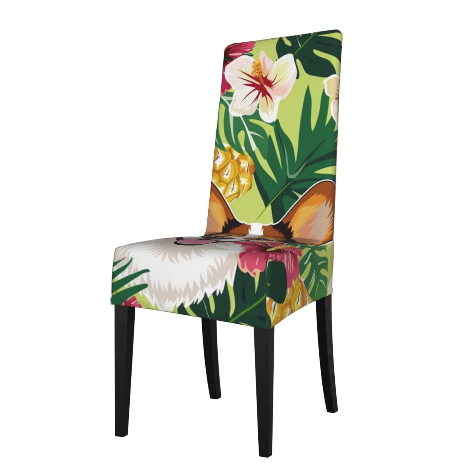 WPKJU Corgi Hawaiian Tropical Summer Pineapple Print Dining Chair Covers Removable Chair Seat Covers Decorative for Kitchen & Bar Stools
