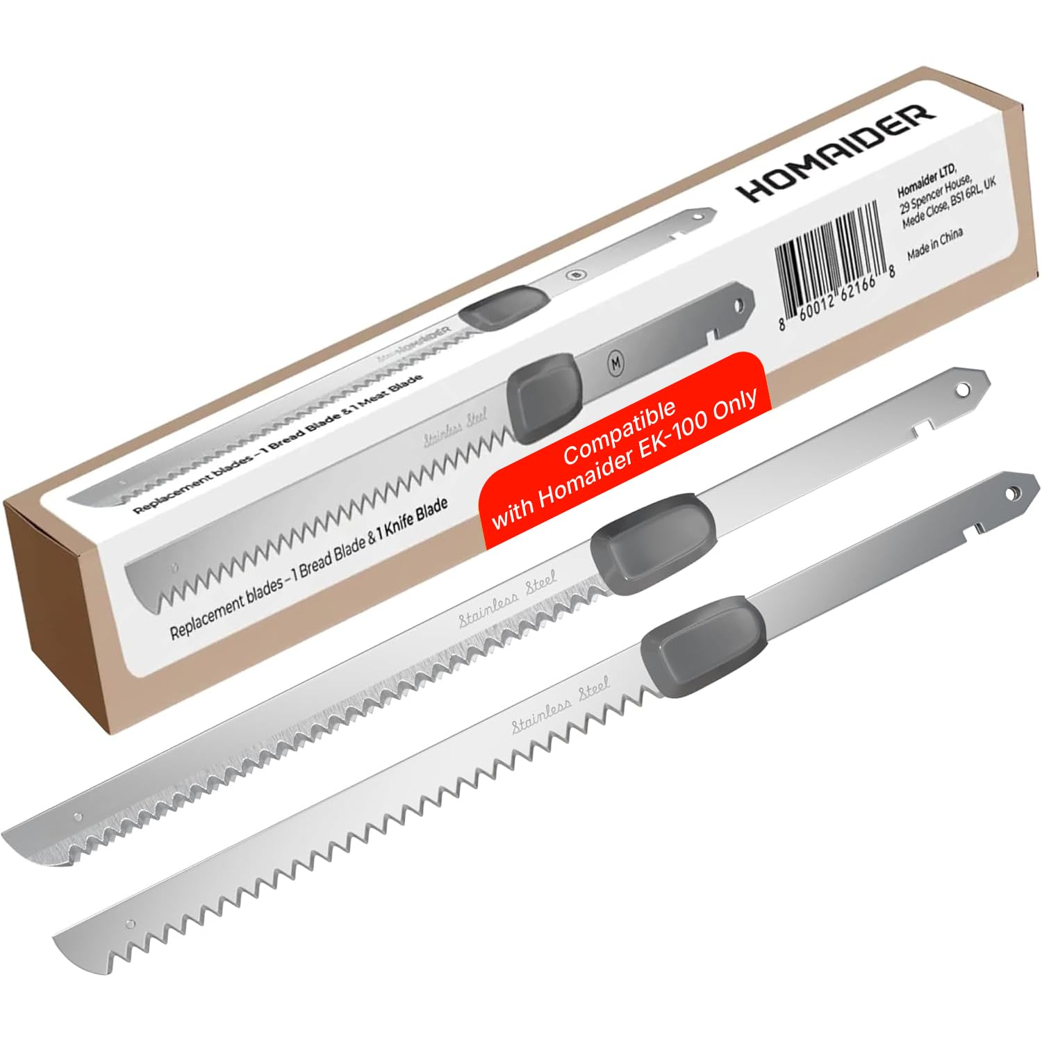 Homaider Replacement Blades for Electric Knife – Compatible EK-100 Only - 2 Stainless Steel Serrated Blades