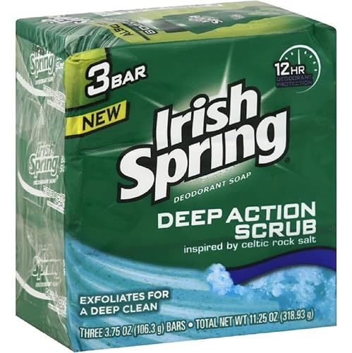 Irish Spring Deep Action - Jabón de barra exfoliante suavizante, hidratante, exfoliante, paquete de 3