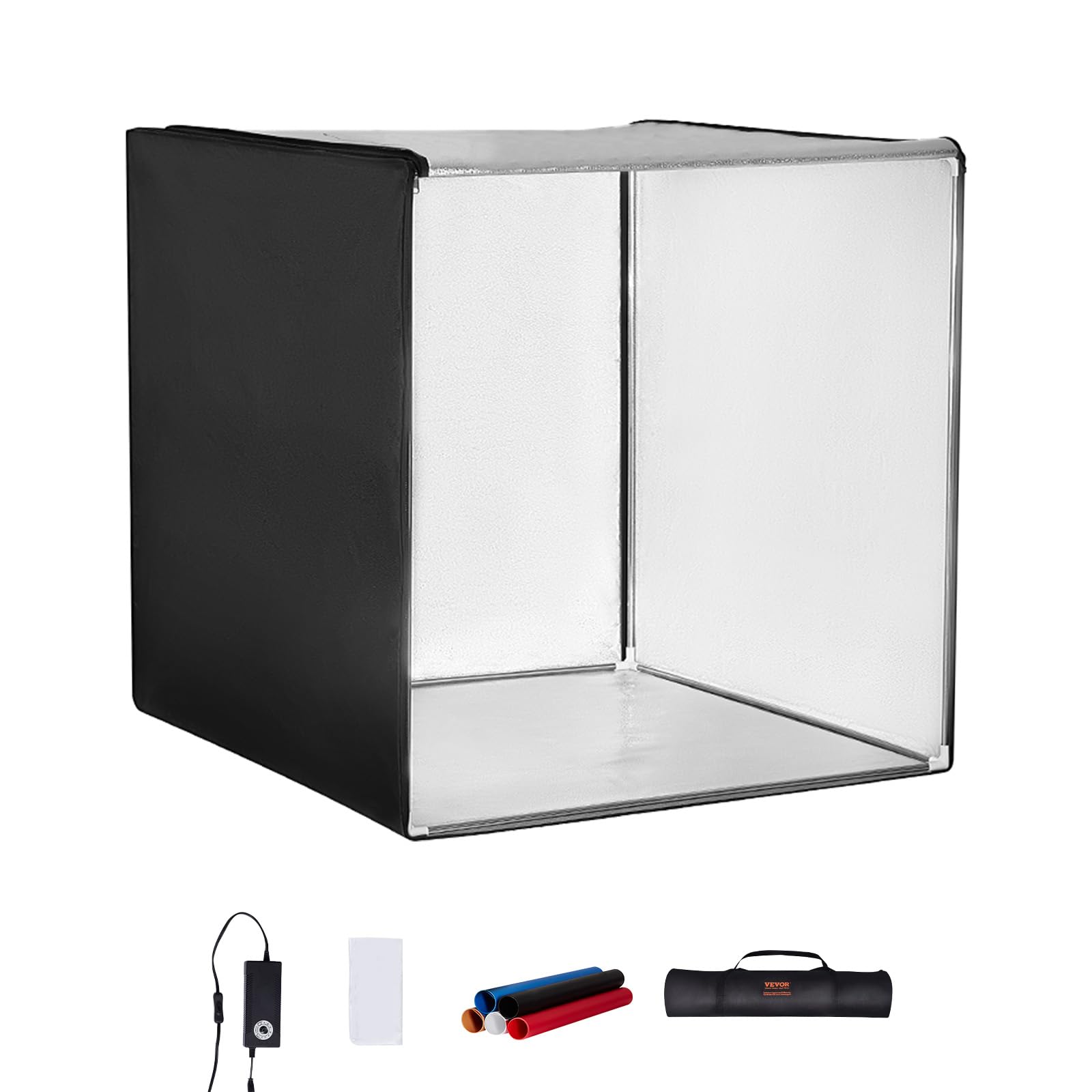 VEVOR Box Fotografico per Studio Scatola Luminosa 100x100 cm, Kit Light Box 5600K, 210 Luci LED 5 Fondali, Scatola Luminosa Fotografica da Studio CRI ≥95, Tenda Luminosa per Studio Fotografico