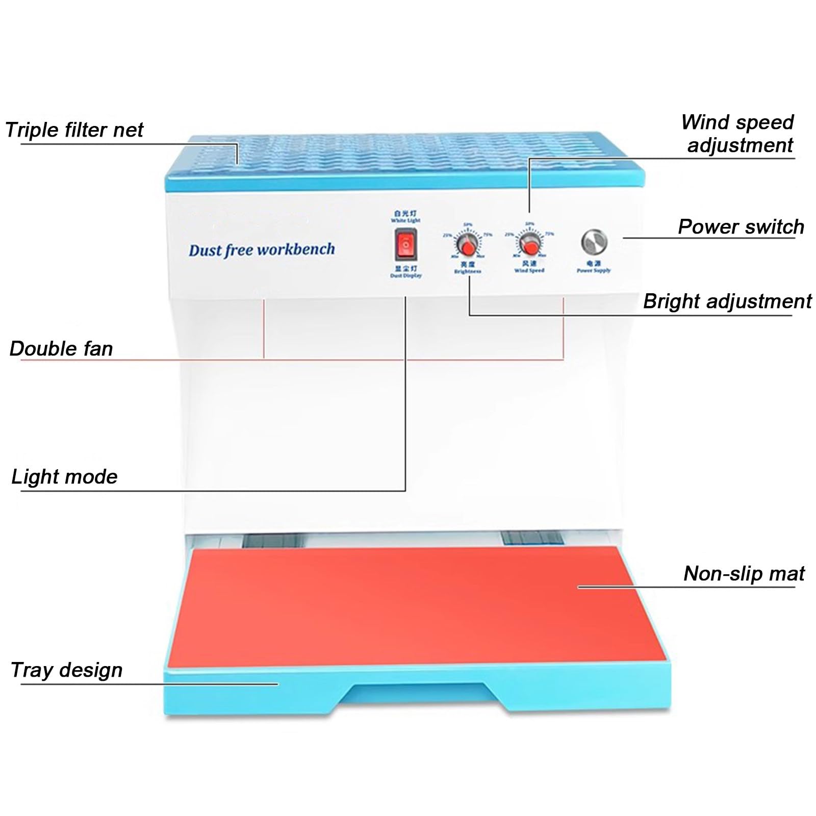 Vertikale Laminar Flow Hood, Clean Bench mit 10 einstellbaren Windgeschwindigkeiten, ideal für Reinraumarbeiten und Handy-Reparatur, verbesserte Luftzirkulation und Kontaminationskontrolle