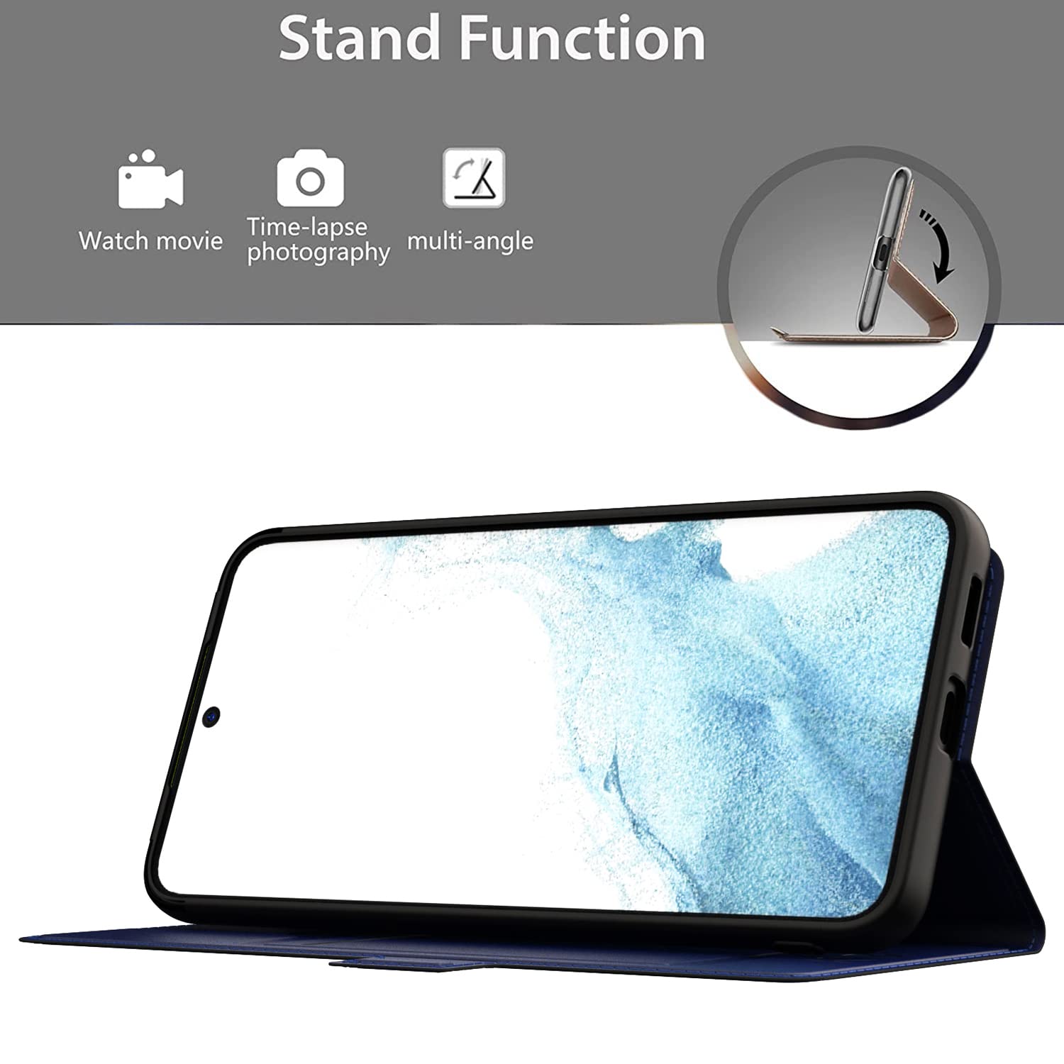 Samsung Galaxy S23 Leather Flip Case - Blue -3 Samsung Galaxy S23 Leather Flip Case - Blue -3