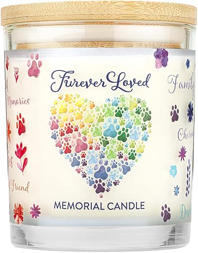 One Fur All - Pet Memorial Candle - Furever Loved Pet Eco-Friendly Natural Soy Wax Candle, Non-Toxic & Paraffin-Free Reusable Glass Jar Candle, Cat & Dog Memorial Candle, Up to 60 Hours Burn Time