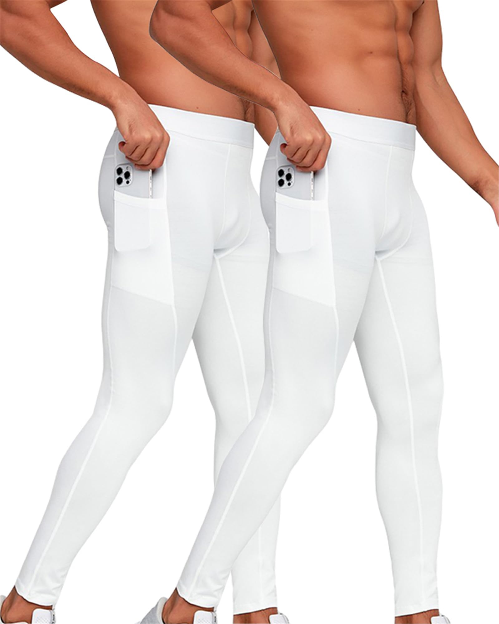 Blaward 2 Pcs Mens Compression Pants Cold Gear Base Layer Athletic Workout Leggings Tights with Pockets Ski Bottoms Underwear