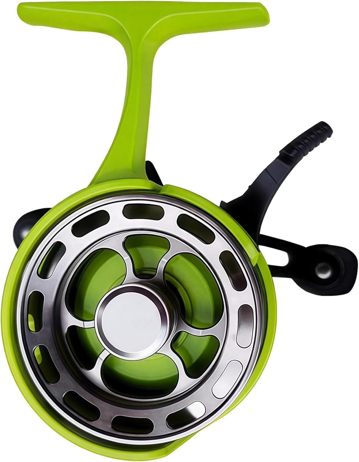 Inline Ice Fishing Reel, 2.6 In (6.6 Cm) Aluminum Alloy, Mixed Metal & Plastic, Non-Slip Grip Handle, High Foot Design, 3+1 Bearing Setup, 3.2:1 Gear Ratio, Suitable For Left-Handers, Green