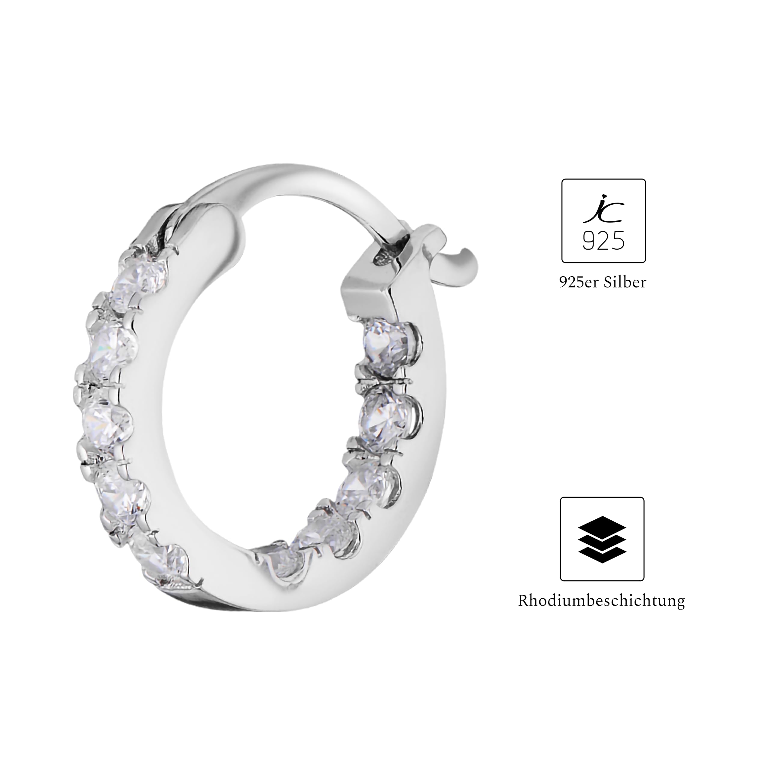 Silber Creolen für Frauen, 925 Sterling Silber Creolen mit Zirkonia, Ohrringe Sterling Silber 925 Creolen für Damen Creolen Durchmesser 15 mm 20 mm 25 mm 30 mm