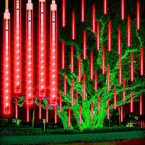 Meteor Shower Rain Lights LED Christmas Light 30cm 8 Tubes 192 LEDs Waterproof Drop Icicle Snow Lights for Christmas Outdoor Garden House Window Xmas Tree Decoration, Red, 23193 Cover