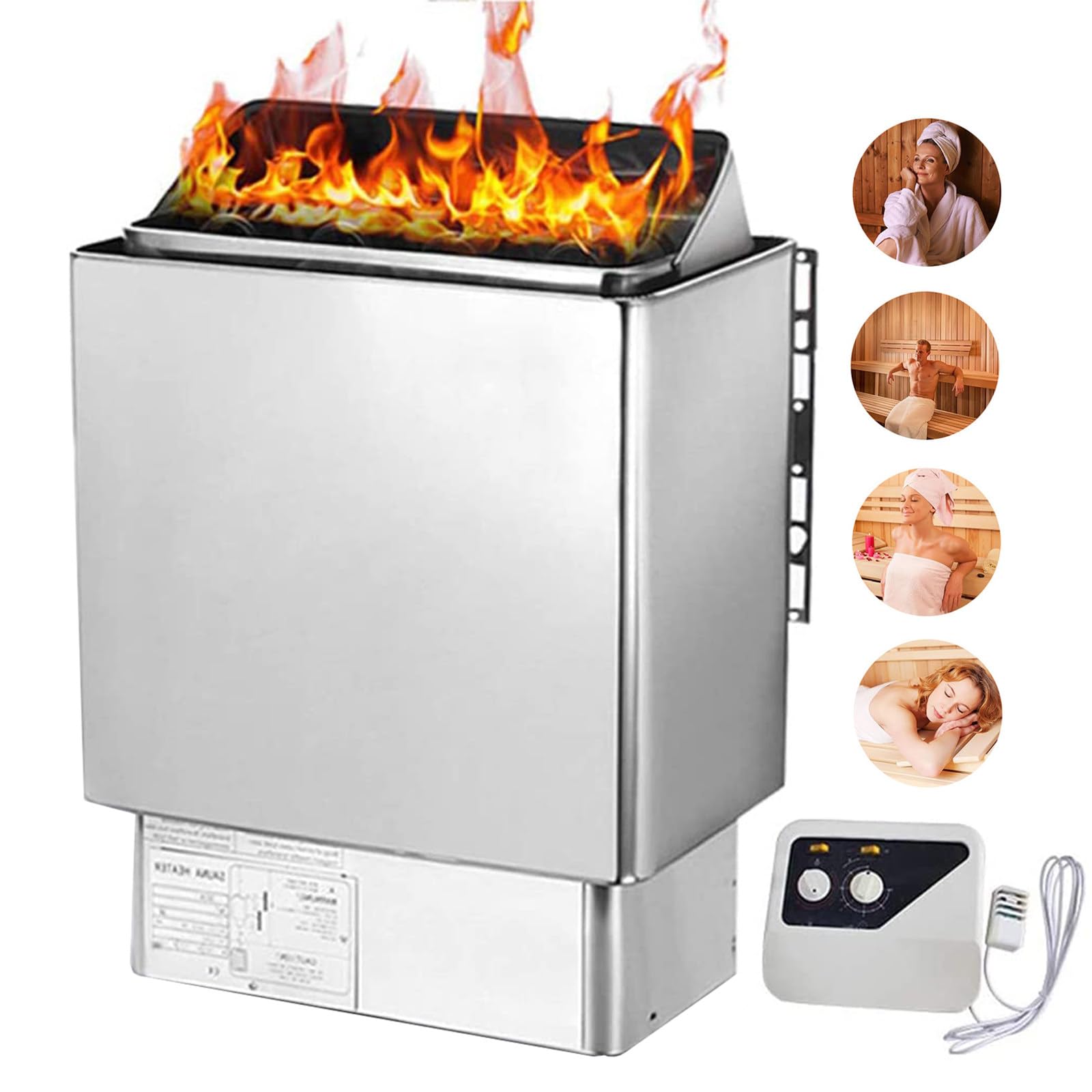 Poêles de sauna électriques,poêle de chauffage électrique de sauna en acier inoxydable de 3 KW à 9 KW avec contrôleur externe,minuterie :0 à 180 min pour le hammam de spa d'hôtel à domicile(6kw)