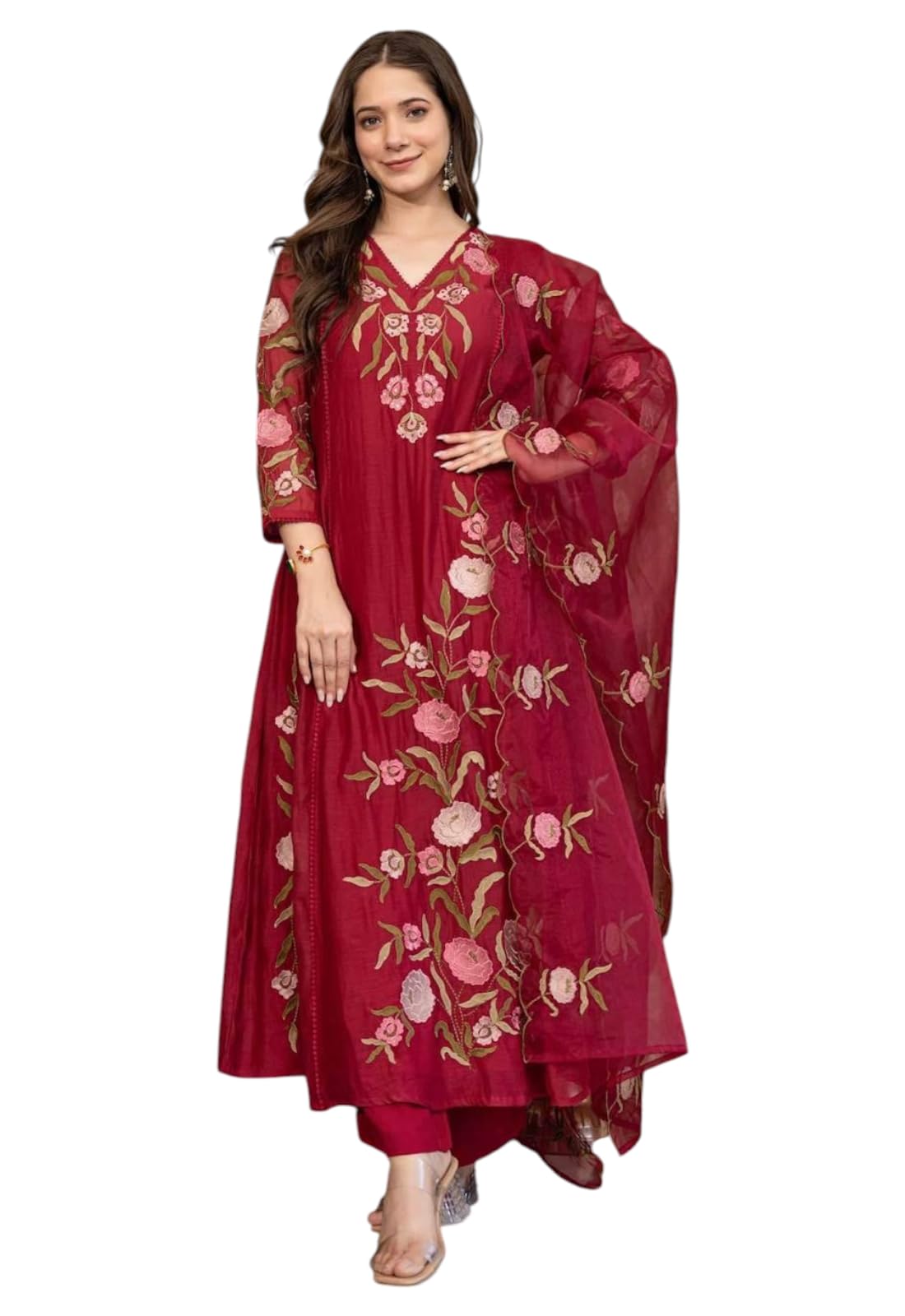 lookmark Women's Rayon Embroidery Kurta Set with Dupatta Kurti with Pants Ethnic Traditional Outfit-picture-48