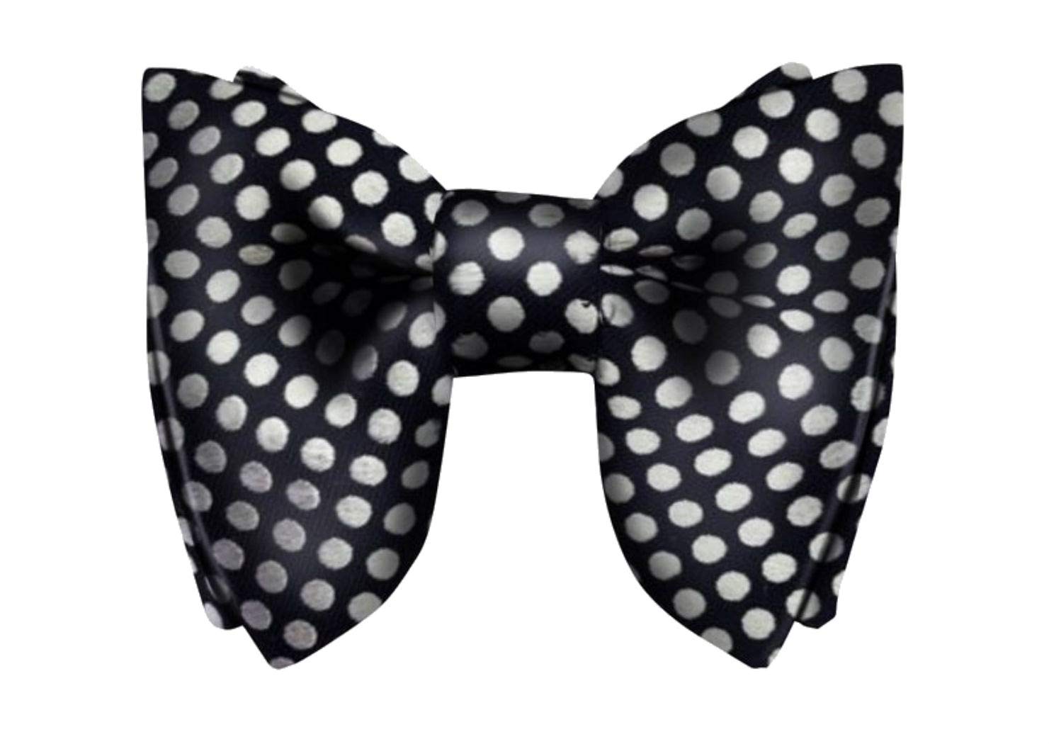 FERUCCI Mens Oversized Bow Tie - Tuxedo Black Silk Bowtie with White Polka Dot Big Bow tie (one Size)