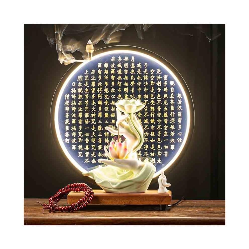 AOTTSD Feng Shui Green Buddha Hand Lotus Incense Holder, Living Room Office Entrance Decoration
