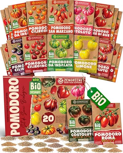 ZenGreens® - Set di Semi di Pomodoro bio (20 pezzi) - 20 Semi di Pomodoro per Coltivazione Facile in Giardino, Balcone o Serra - Semi da Piantare - Sementi