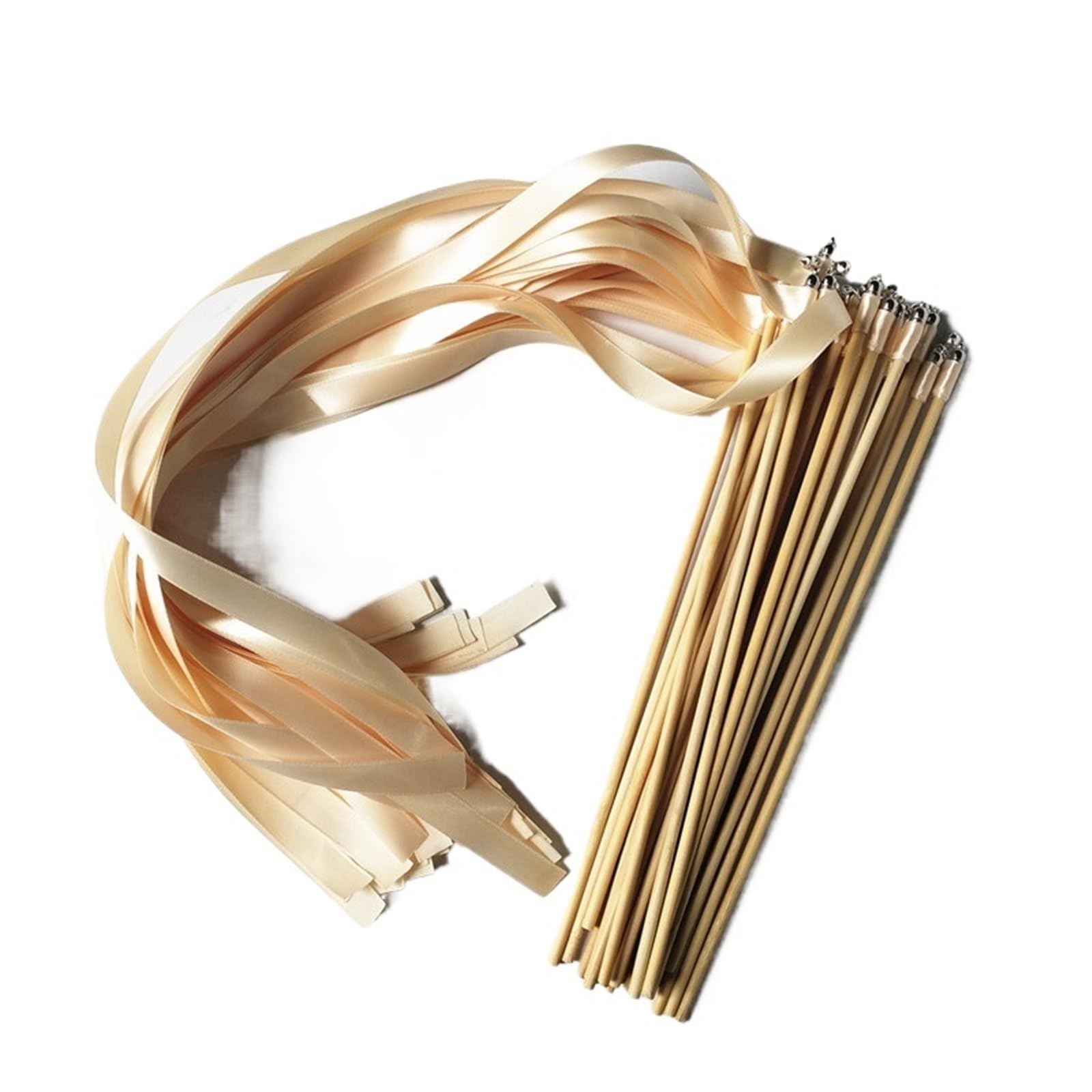 Zauberstäbe Hochzeit Luftschlangen 50pcs/lot Cream Beige Wedding Ribbon Wands With Gold Bell For Wedding Decoration für Hochzeiten