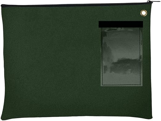 BankSupplies Canvas Interoffice Mailer, 14 oz. - 14W x 11H - Forest Green - Transit Bag - Large Zipper Bag with Grommet - Use with Padlock or Zip Tie for Security - Interoffice Mail Bag
