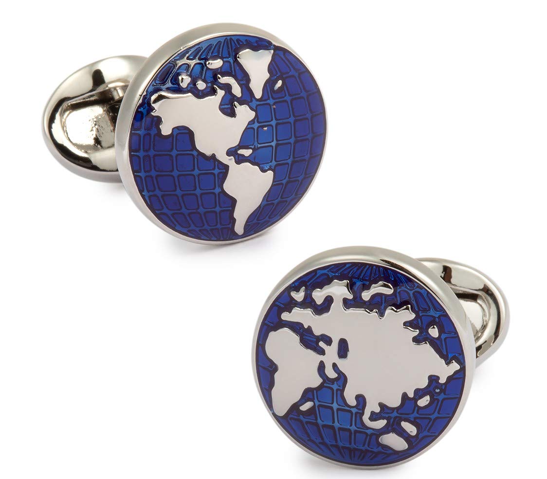 Gemelolandia | Gemelos de Camisa World Planet Plated Blue 17mm Gemelos Originales Para Camisas | Para Hombres y Niños | Regalos Para Bodas, Comuniones, Bautizos y Otros Eventos