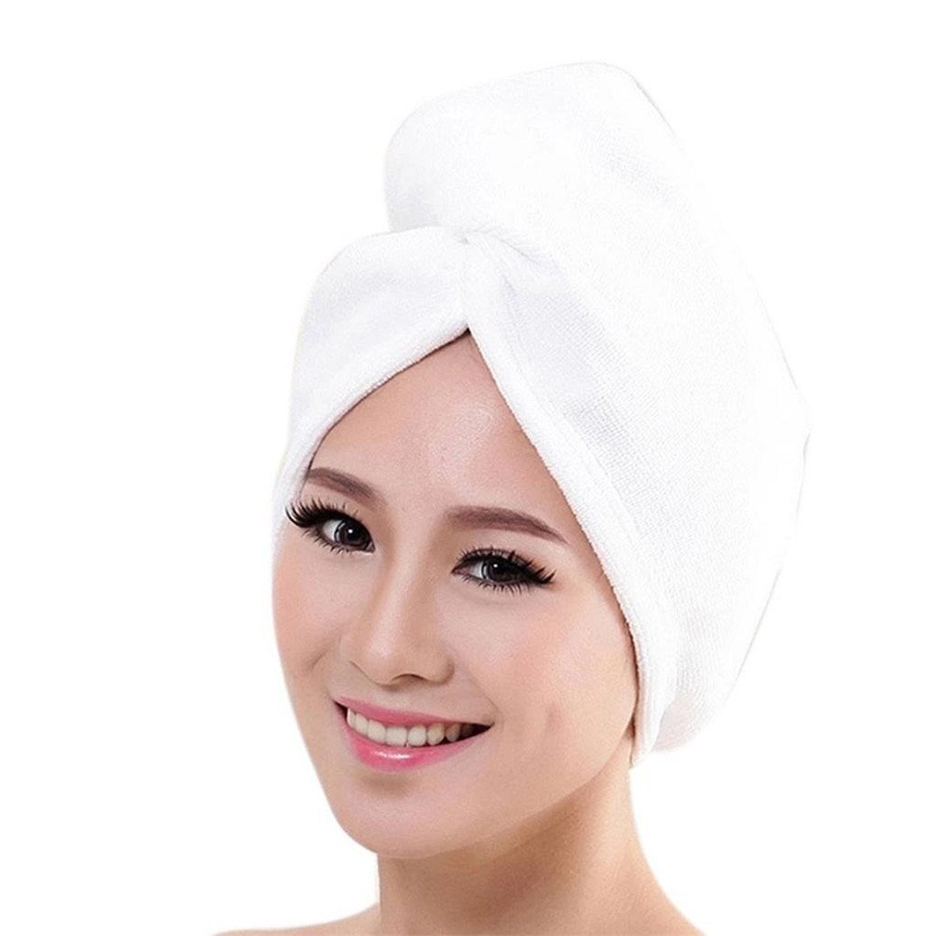 Gemini_mall White Spa Days Hair Turban Hair Drying Towel, Absorbent Towel Lightweight Cotton