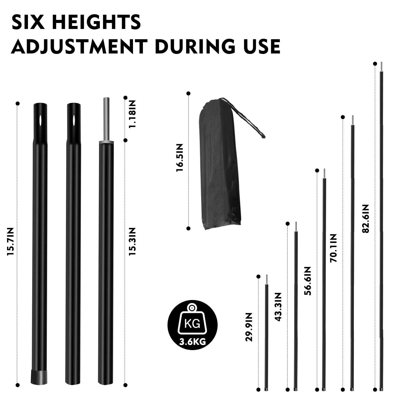 JAICOM Tent Poles, 7FT Adjustable Camping Tarp Poles, Set of 2 Rods, Sturdy and Portable, Suitable for Outdoor Awning Canopy Rain Fly Shelter Camping