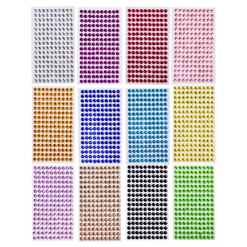 Strehknewen 3120 Autocolantes diamantes autocolantes, 12 cores, 6 mm, para o rosto, decoração de unhas, artesanato e artesanato infantil, pedras brilhantes para maquilhagem e decorações