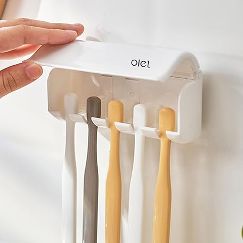 Miniatura 10 de Houvillage Dispensador de pasta de dientes montado en la pared 5 soporte de cepillo de dientes con dispensador automático de pasta de dientes