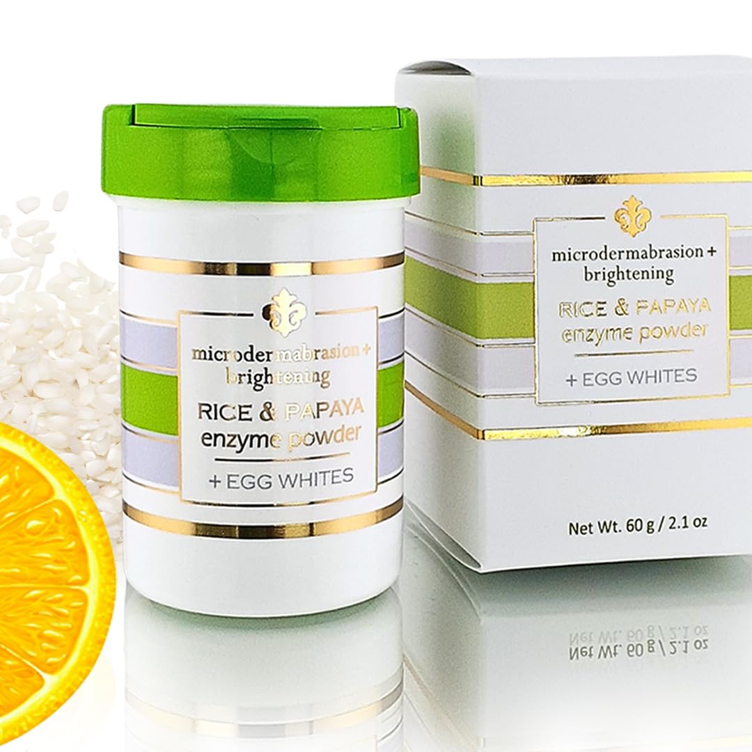 Rice and Papaya Enzyme Powder with Egg Whites - All Natural Face Exfoliator - Pore Purifying - Fights Wrinkles, Sagging Skin, Dry Skin, Improves Face