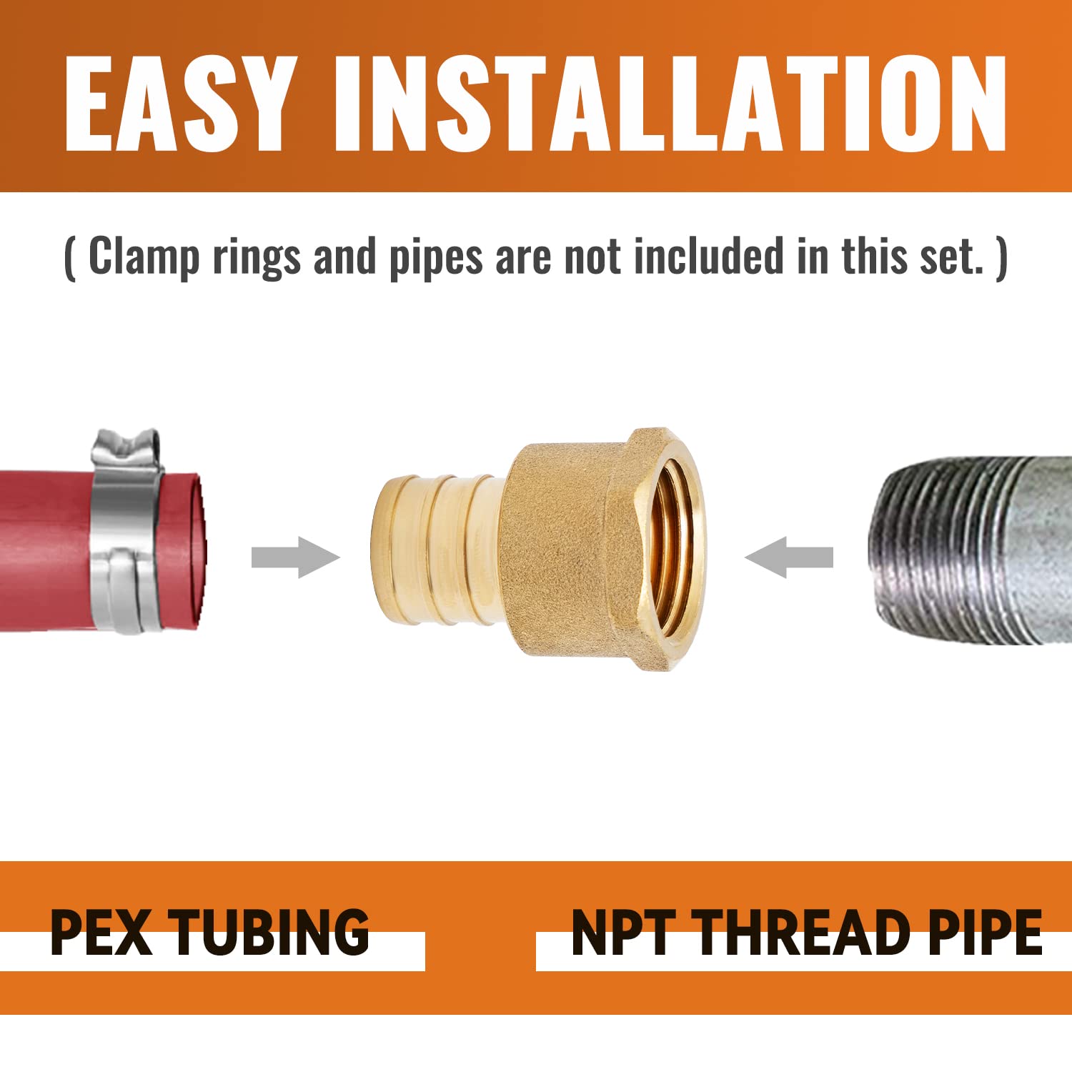SUNGATOR Paquete de 2 adaptadores de rosca hembra NPT de 3/4 x 1/2 pulgadas para tubería Pex B, latón sin plomo