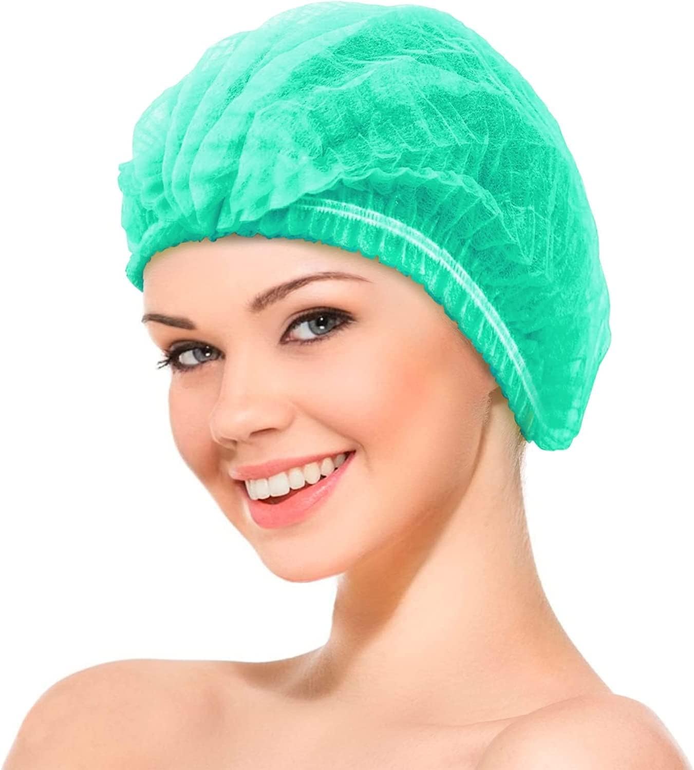 Kodenipr Club Disposable Nonwoven Bouffant Caps, Hair Net, Cap Fo Salon, Spa, Catering, Dust-free Workspace((Pack of 100), Green)