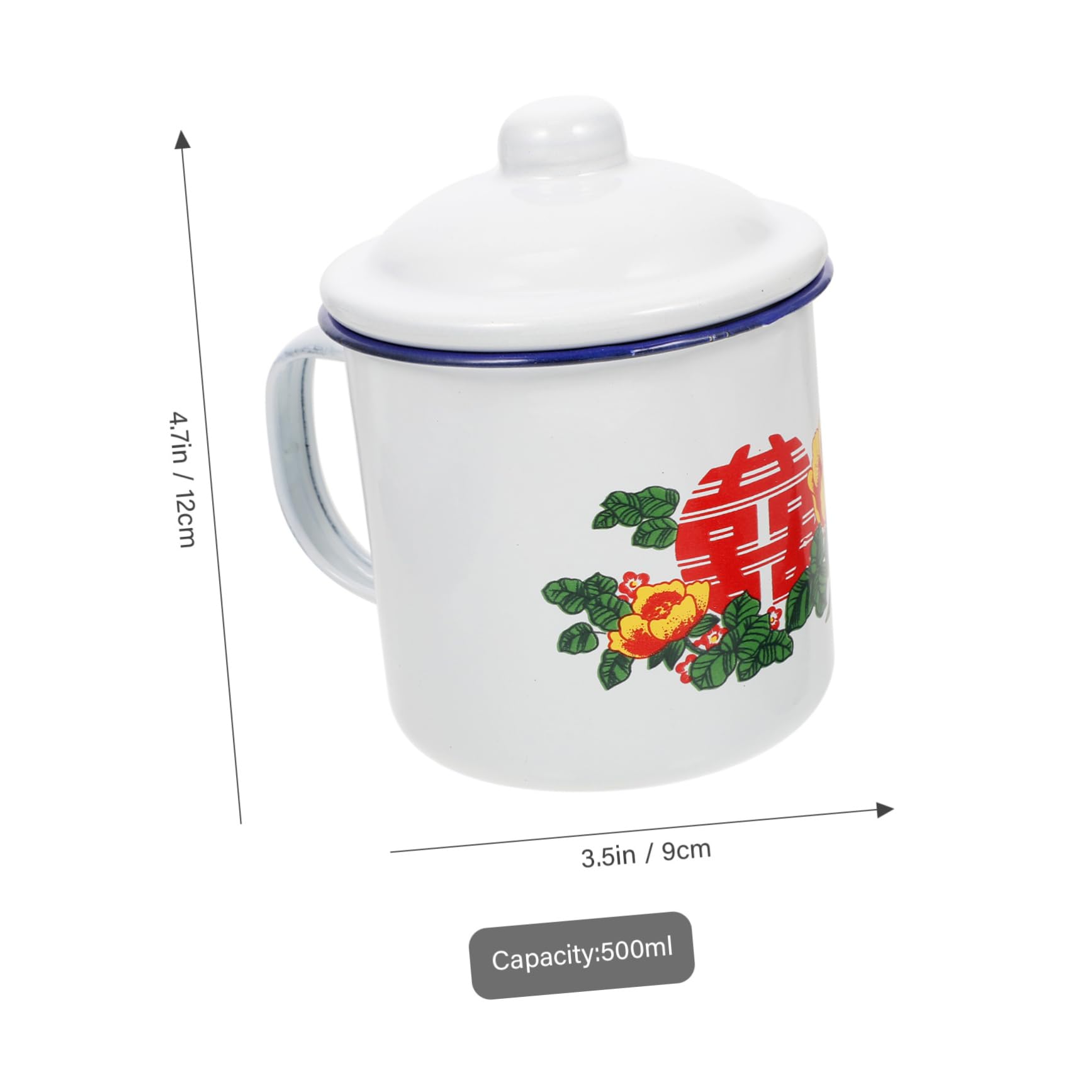 SOIMISS Tazza da Tè Retrò in Smalto 500ml Coperchio, Design Manico Isolante, Lavabile a Ampia Apertura, Set 2 Pezzi per Uso Domestico e Campeggio Stili multipli