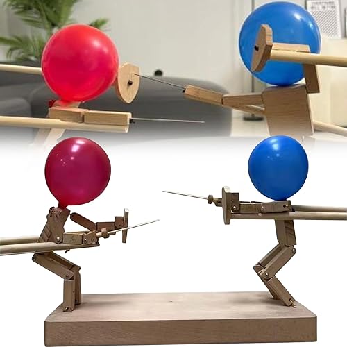 Balloon Bamboo Man Battle - Marionetas de madera hechas a mano para 2 jugadores, juego de batalla de bots de madera para 2 jugadores, juego de