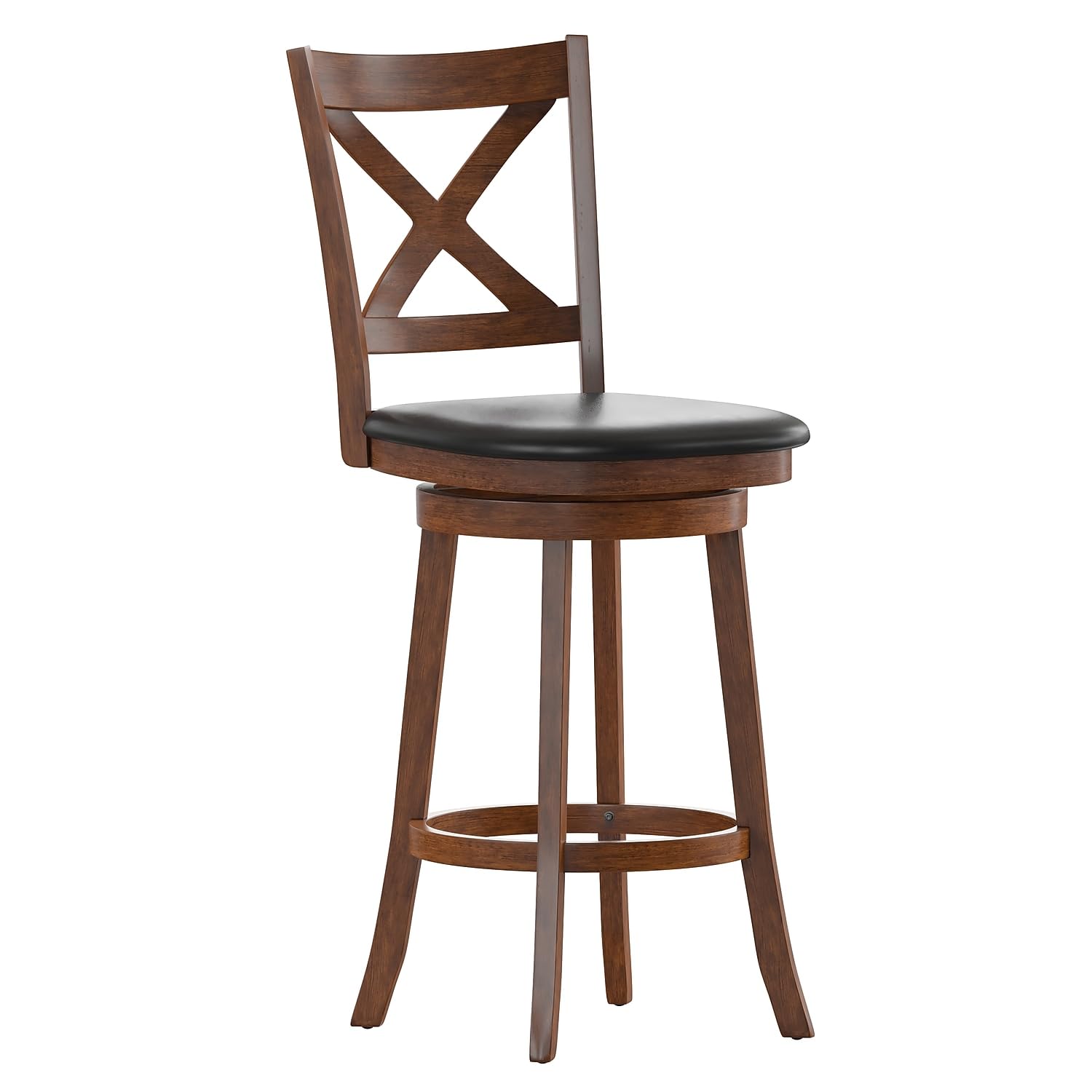 Flash Furniture Felicity Commercial Classic Crossback Barstool - Antique Oak Wood Frame - Black LeatherSoft Seat - Bar Height - 360° Swivel Seat - Footrest