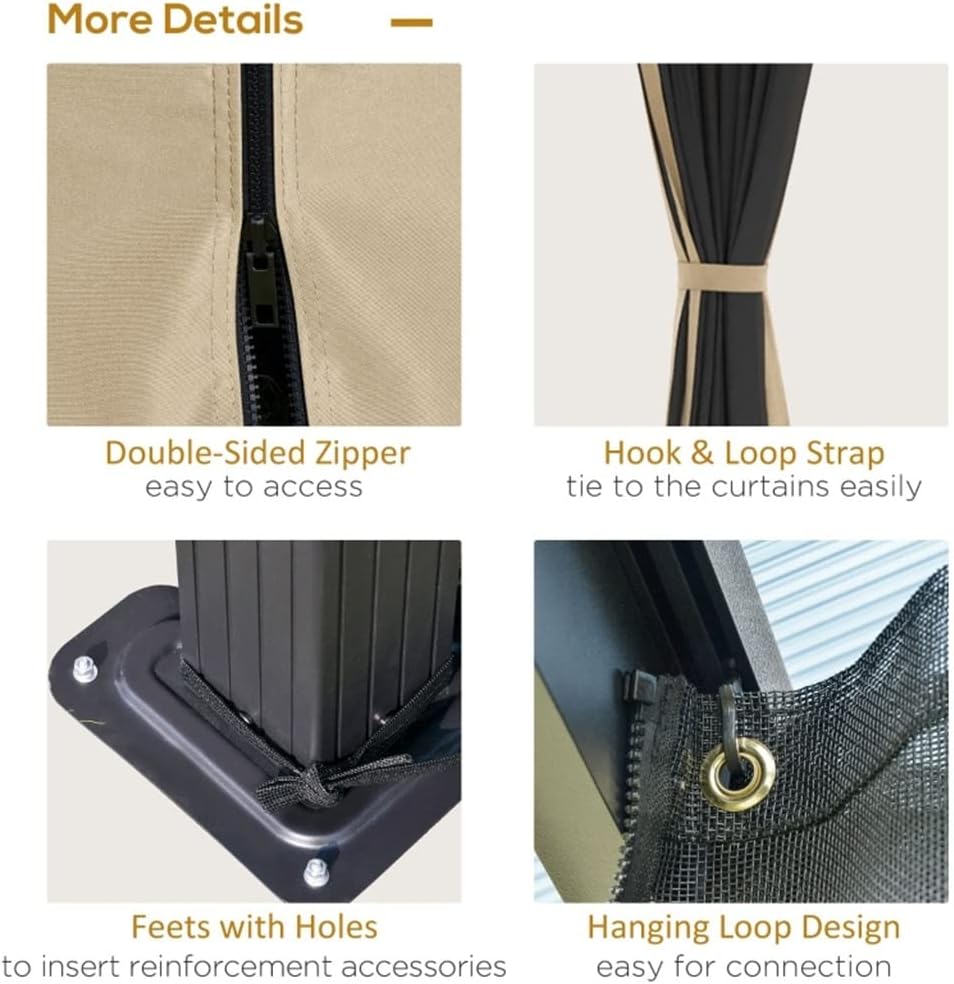 10' X 12' Hardtop Polycarbonates Gazebo Canopy Aluminum Frame Pergola W/Netting and Sidewalls for Garden, Patio