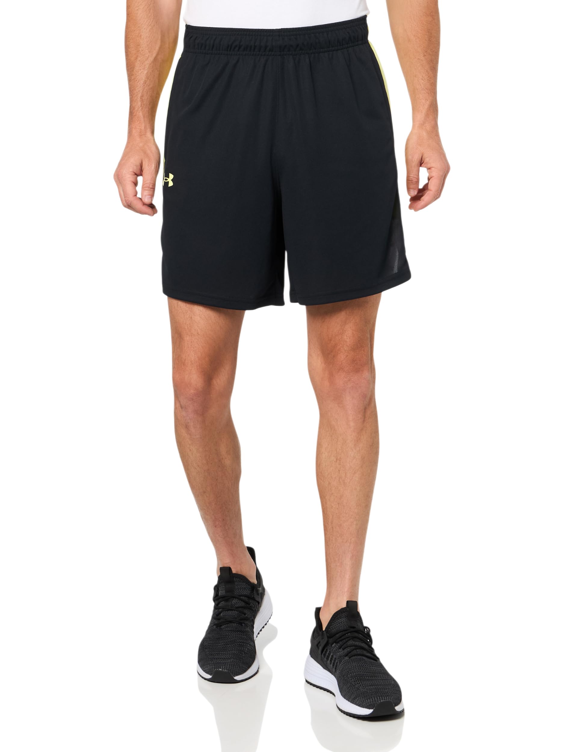 Under Armour Men's Baseline Basketball Shorts, (003) Black/Sonic Yellow/Sonic Yellow, X-Large