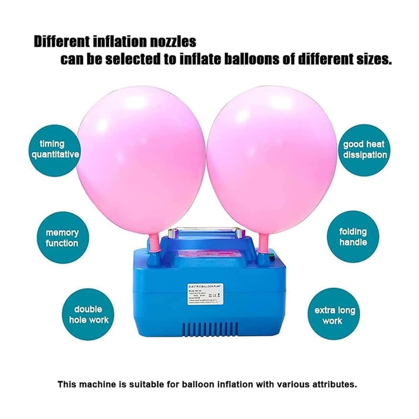 Bomba Eléctrica Para Globos de Aire, Inflador Automático de Globos de 800 W con Doble Boquilla e Interruptor de Pie, Ajustes de Inflado Temporizados y Cuantitativos, Bomba Eléctrica Para Globos