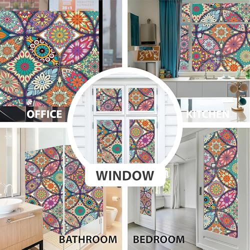 Image of Premium Vinyl Privacy Mandala Window Glass Sticker (16x72 Inch) - Self-Adhesive Film Decorative Sheet Tint Wallpaper for Glass Cover Window, Door, Office, Home.| Anti-UV. Multicolor