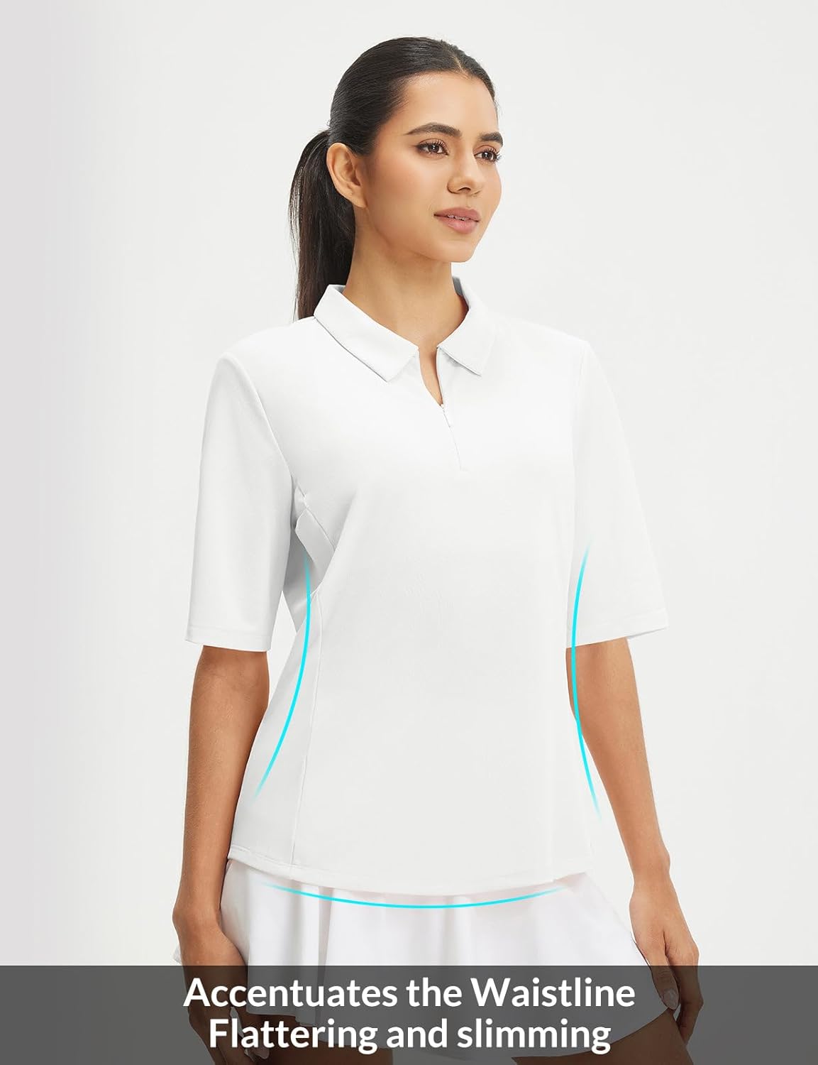 BALEAF Women's Golf Shirts Half Sleeve Quarter Zip Collared Polo Tops Quick Dry V Neck UPF 50+ Workout Shirt - Image 4